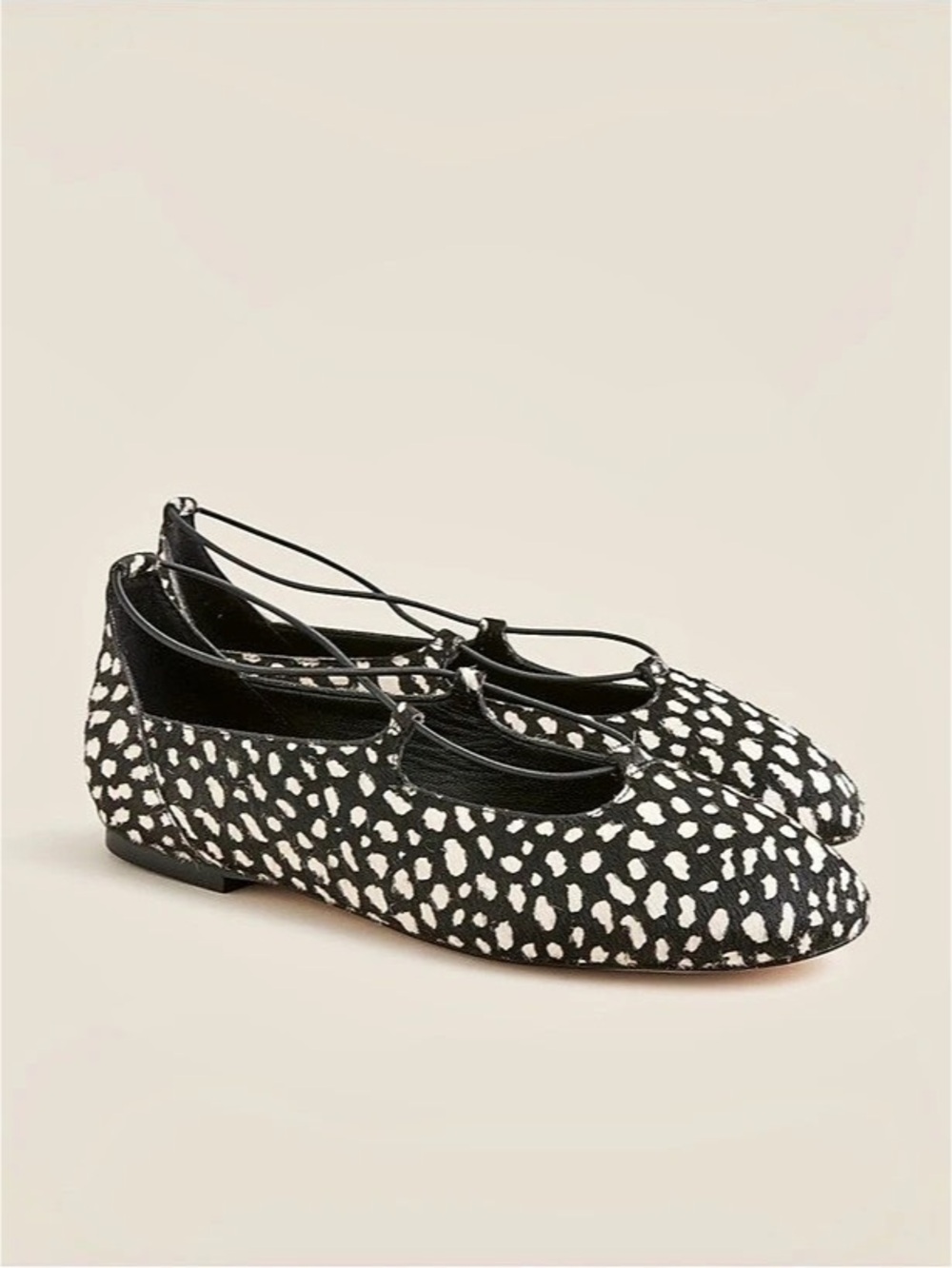 J.Crew Andi strappy ballet flats in printed calf hair Black & White
